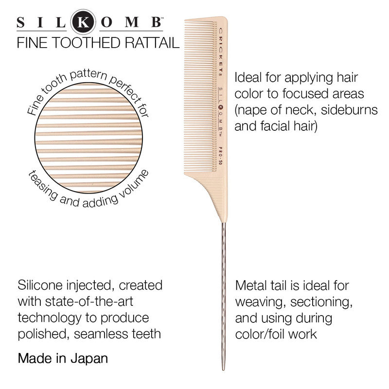 Cricket Silkomb Pro 50 Fine Toothed Rattail Comb