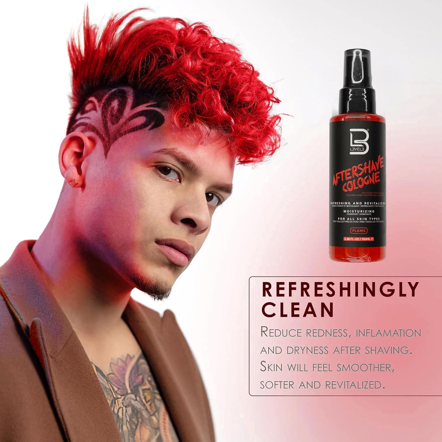 L3VEL3 Aftershave Cologne Flame, 3.38 Oz. Red